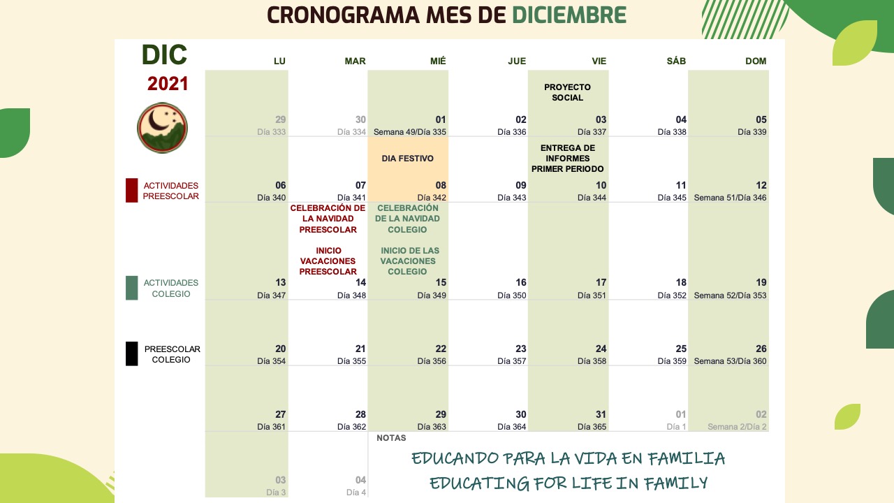 CRONOGRAMA MES DE DICIEMBRE