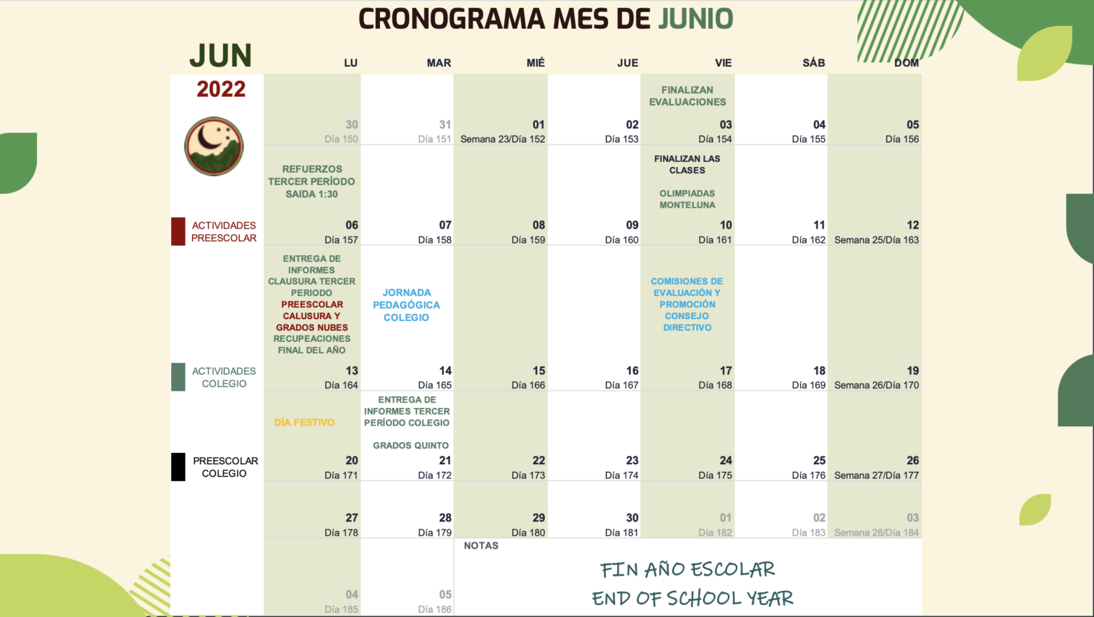 CRONOGRAMA MES JUNIO 2022